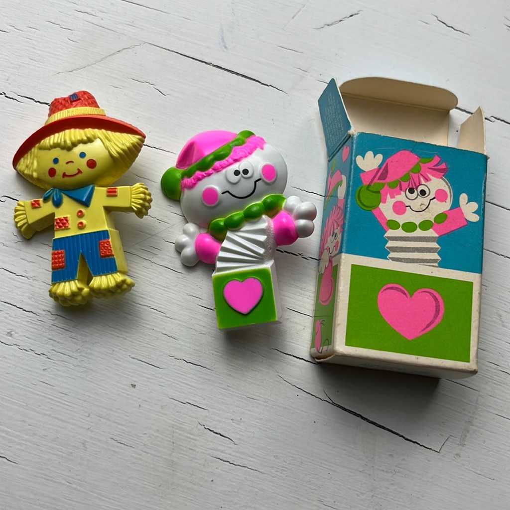 Avon 1976 Jack-In-The-Box Pin Pal Fragrance Glace 1975 Scarecrow Pin Pal